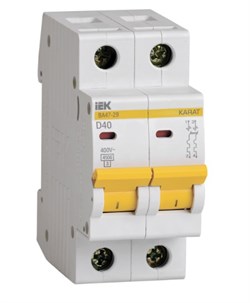 Выключатель автоматический IEK KARAT ВА 47-29, двухполюсный 2Р, B, 40А, 4.5кА 76429