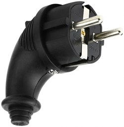 Вилка угловая LEZARD 106-0400-0108/108, 2P+PE, 16А, 220-240В, IP44, с заземлением, каучук, черная 84179