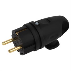 Вилка угловая ЭРА VХ11-В-IP44, 16А, 250В, IP44, с заземлением, каучук, с ушком, черная 84893