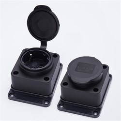 Розетка стационарная STEKKER PST16-31-44 Одри, одноместная, 16А, IP44, 230В, накладная, каучук, черный, с заземлением, с защитной крышкой 85195