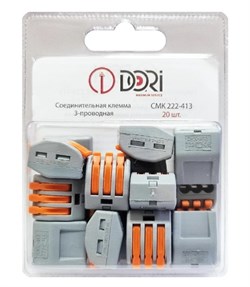 Клемма 3-проводная DORI СМК 222-413 PCT-213, 0.08-2.5мм2, без пасты, с рычажками, блистер 5шт, поштучно 84183
