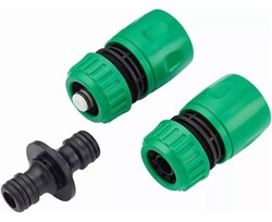 Набор SILO для подключения поливочного шланга 3/4": соединитель штуцерный двунаправленный 3/4", быстросъемная муфта 3/4", быстросъемная муфта с аквастопом 3/4" 57928