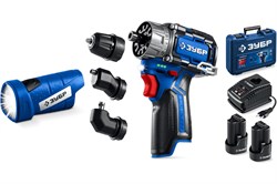 Дрель-шуруповерт аккумуляторная ЗУБР Профессионал DB-125-22F Комби №4, модульная, 12В, 2 АКБ, 45Нм, 2 Ач, LED фонарь, в кейсе 92272