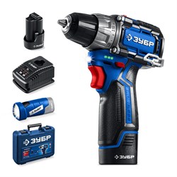 Набор инструментов аккумуляторных ЗУБР Профессионал DL-121-22F Компакт №4: дрель-шуруповерт, LED-фонарь, 45Нм, 2 АКБ тип Т7, в кейсе 92267