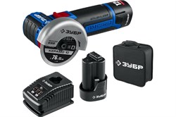 Машина углошлифовальная (болгарка) аккумуляторная ЗУБР Профессионал AB-76-22, 76мм, 20000 об/мин, бесщеточная, 2 АКБ, в сумке 92314