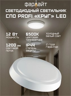 Светильник настенно-потолочный светодиодный Фарлайт Круг Profi, 12Вт, 6500К, 216мм 83090