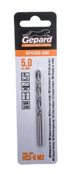 Сверло GEPARD 0350-086 по металлу, 5x52x86мм, цилиндрический хвостовик, HSS-G 87286