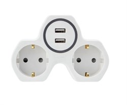 Разветвитель/тройник STEKKER 32872, двухместный, 16A, с заземлением, 2xUSB, 2.4А, белый/серый 85416