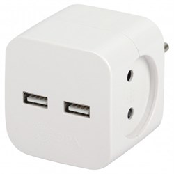 Разветвитель/тройник ЭРА SP-2-USB-W Б0049531, двухместный, 10А, +2 USB 2.4A/5В, без заземления, белый 84623
