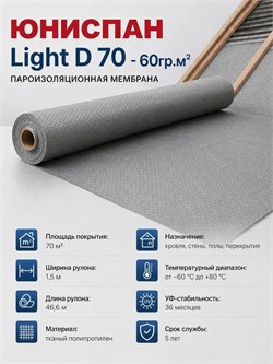 Пленка/мембрана гидропароизоляционная ЮНИСПАН Light D, 1.5х43.75м 86996