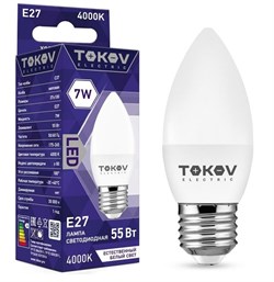 Лампа светодиодная TOKOV ELECTRIC TKE-C37-E27-7-4K, 7Вт, цоколь E27, 4000К, 176-264В, свеча 79650