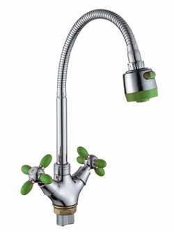 Смеситель для кухни AMMORE A5383-5T, с гибким изливом, двухвентильный, зеленый, ЦАМ 89470