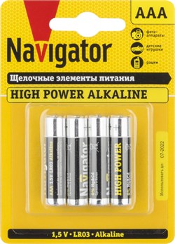 Элемент питания (батарейка) NAVIGATOR ELECTRIC NBT-NE-LR03-BP4 LR3/AAA, мизинчиковый, щелочной, 1.5В, 4шт в блистере 84196