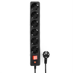 Сетевой фильтр Гарнизон 6 розеток, 5метров, с заземлением, выключатель, Черный 32145