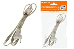 Шнур с выключателем и плоской вилкой ШУ01В ШВВП 2*0.75  2м. Прозрачный TDM 15630