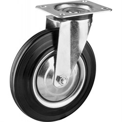 Колесо поворотное ЗУБР Профессионал, диаметр 200 мм, грузоподъемность 185кг, резина/металл, игольчатый подшипник - фото 29241