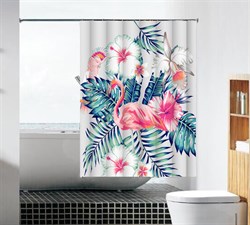 Шторка для ванной комнаты тканевая Фламинго в цветах MZ-104, 180x180см, водонепроницаемая - фото 29320