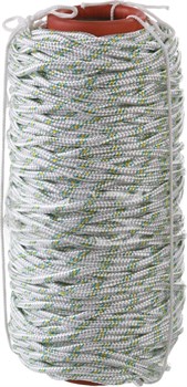 Шнур (фал) плетеный капроновый с сердечником Сибин 16-прядный, 6ммx100м, 650кгс, 1600текс, на метраж - фото 30146