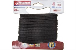 Шнур ЗУБР полиамидный 3ммx20м, плетеный, повышенной нагрузки, без сердечника, черный - фото 30176