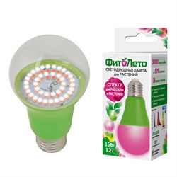 Лампа светодиодная Uniel ФитоЛето для растений и рассады, LED A60, E27, 15W, 60x128мм, 16мкм/с, LED-A60-15W/SPSB/E27/CL - фото 40160