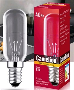 Лампа накаливания Camelion для вытяжек 40/T25/CL/E14, E14, 40Вт, 220В, 350lm, прозрачная - фото 41056