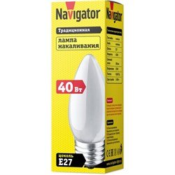 Лампа накаливания Навигатор 94 327,  NI-B, 230В, 60Вт, свеча, Е27 - фото 41098
