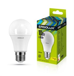 Лампа светодиодная Ergolux LED-A60-10W-E27-3K, ЛОН, 10Вт, 180-240В, Е27 - фото 41252