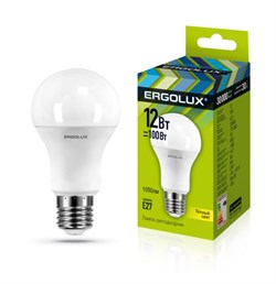 Лампа светодиодная Ergolux LED-A60-12W-E27-3K, ЛОН, 12Вт, 180-240В, Е27 51475 - фото 41254