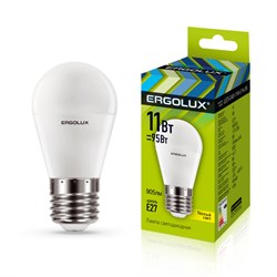 Лампа светодиодная Ergolux LED-G45-11W-E27-3K, 27Вт, 180-240В, шар, Е27 51480 - фото 41272