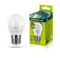 Лампа светодиодная Ergolux LED-G45-7W-E27-4K, 7Вт, 180-240В, шар, Е27 - фото 41277