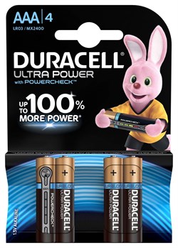 Батарейка Duracell Ultra Power LR03-4BL BP4, Б0038762, алкалиновая/щелочная, мизинчиковая, блистер 4шт. - фото 42172