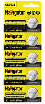 Батарейка Navigator 94764 NBT-CR2025-BP5, литиевая, дисковая, плоская - фото 42192