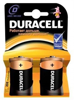 Батарейка Duracell MN1300/LR20 ВР-2, алкалиновая/щелочная, цилиндрическая, блистер 2шт,цена за 1шт. - фото 42376