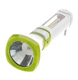 Фонарь ручной КОСМОС KOCAc7035W LED, аккумуляторный 4В 0.9Ah, с зарядным устройством, 1 светодиод 5Вт, 1 светодиод 3Вт в боковой панели, 200Лм, 3 режима, с зарядным устройством, бело-зеленый - фото 43549