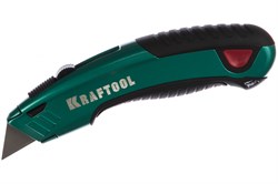 Нож универсальный KRAFTOOL GRAND-24, с курковым механизмом, с трапецевидным лезвием, 2 запасных лезвия в комплекте, 18мм - фото 47449