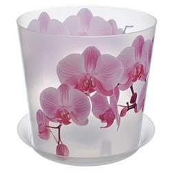 Кашпо для цветов IDEA Деко Орхидея, 1.2л, диаметр 125мм, с подддоном, пластиковое - фото 49086