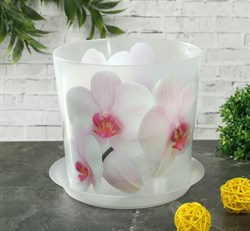 Кашпо для цветов IDEA Деко Орхидея белая, 1.2л, диаметр 125мм, с поддоном, пластиковое - фото 49087