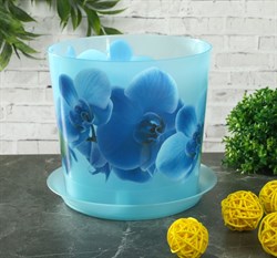 Кашпо для цветов IDEA Деко Орхидея голубая, 1.2л, диаметр 125мм, с поддоном, пластиковое - фото 49088