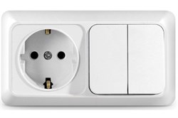 Блок горизонтальный UNIVersal Олимп О0033, розетка и двухклавишный выключатель, с заземлением, белый - фото 49816