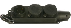 Розетка кабельная трехместная ASD 9323, открытой проводки, 16A, IP44, с заземлением, с заглушкой, каучук, черная - фото 51705