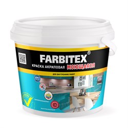 Краска акриловая FARBITEX, моющаяся, 1.1кг, белая, матовая - фото 55386