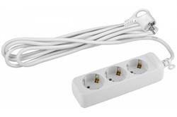 Удлинитель бытовой ЭРА U-3e-1,5m Б0028369 c заземлением, 16А, 3гнезда, длина 1.5м, белый 60232