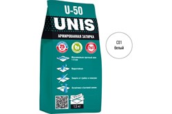 Затирка цементная UNIS U-50, для узких швов до 6мм, армированная, 1.5кг, цвет белый - фото 78317