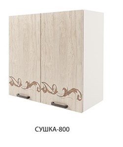 Шкаф кухонный навесной с сушилкой 800 Амелия, 800x720мм, ЛДСП Орех Гикори с рисунком - фото 81875