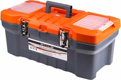 Ящик для инструмента Stels 90713, 560х280х235мм (22"), пластиковый, серый/оранжевый, металлические замки - фото 82066