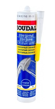 Герметик Soudal Profil, 280мл, санитарный, силиконовый, белый 33065 - фото 96939