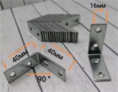Уголок крепежный 40x40x16x1.8мм, с прямыми углами, оцинкованная сталь 44534