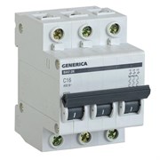 Выключатель автоматический GENERICA ВА 47-29, трехполюсный 3Р, 16А, 4.5кА, тип С 14130