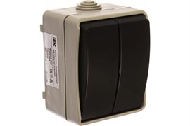 Выключатель IEK ОП Форс 10А IP54 ВС20-2-0-ФСр, двухклавишный, накладной, серый 32633