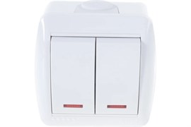 Выключатель LEZARD Ната 710-0200-112, двухклавишный, накладной, белый, с подсветкой 960